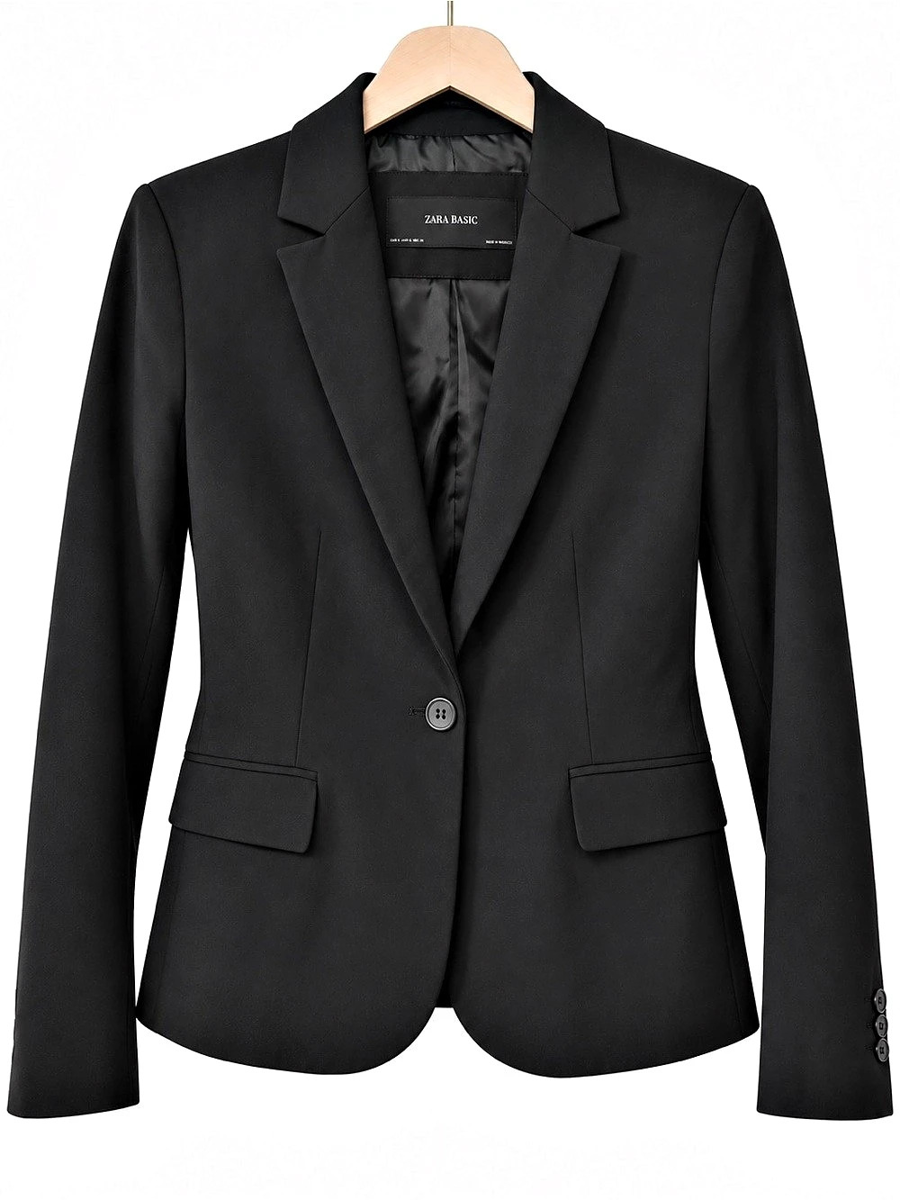 Zara Basic Black Fitted Tailored Blazer Size 2 Classic Single Button Jacket